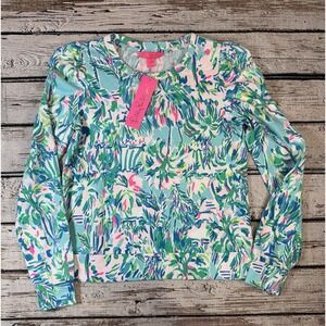 Lilly Pulitzer Jansen‎ L/S Sweatshirt Blue Ibiza Cabana Cocktail Print XS NWT